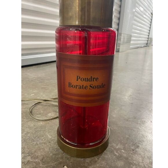 Vintage Red Glass Lamp with Drum Shade - Picture 3 of 10